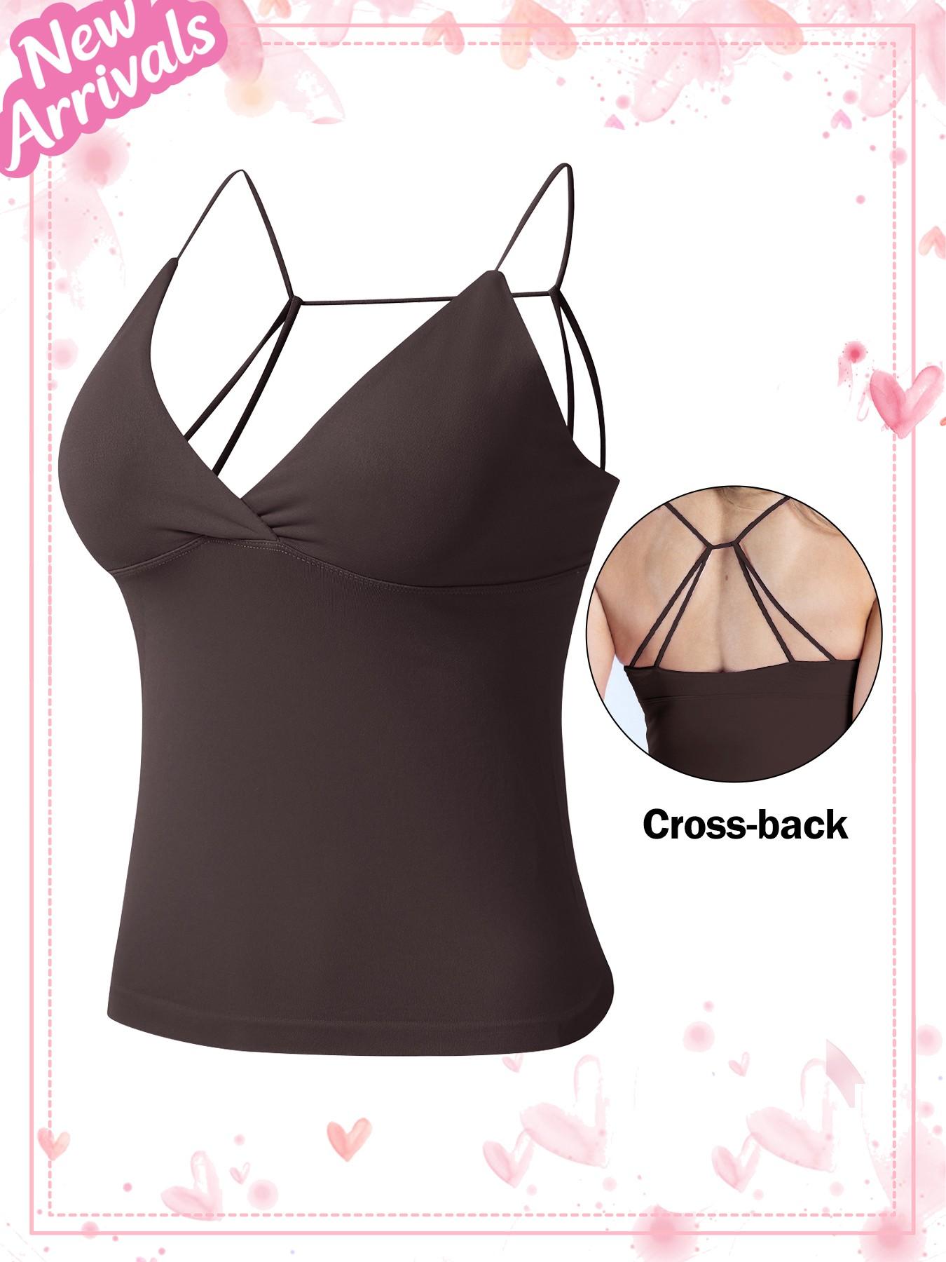 Deep V Women's Tank Top, Longline Backless Scoop Neck Bra Athletic Fitness Sports Workout Gym Crop Top Slim Fit Ribbed Spaghetti Strap Tank Top Summer Soft V-Neck Camisole Trendy Sleeveless Basic Shirt Lightweight