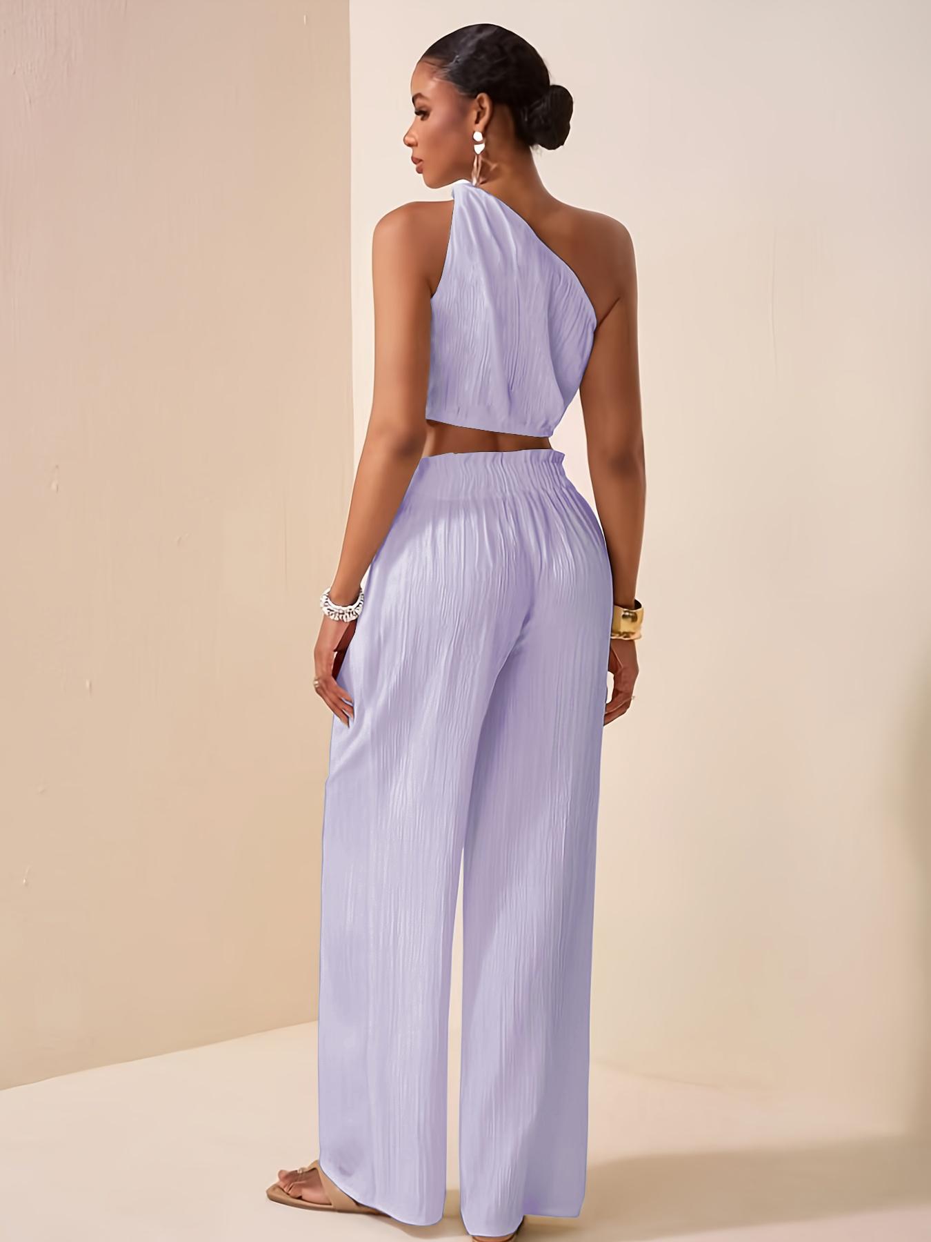 Two-Piece Set Women's Solid Color Top & Pants, Casual Sleeveless Top & Pants for Daily Wear, Ladies Summer Clothes