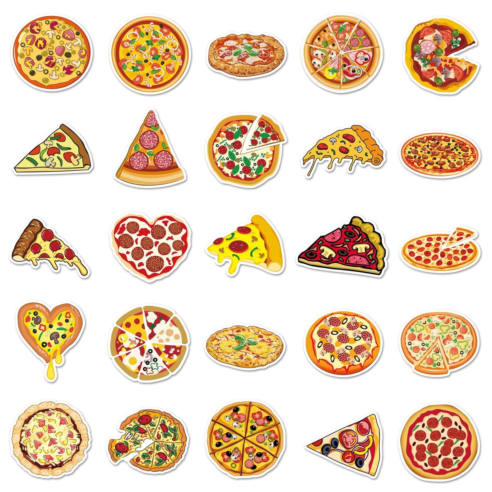 Pizza Sticker Set, 50 Pieces, Aesthetic Vinyl Waterproof Stickers, Water Bottle Food Stickers, Laptop, Phone, Kids Gift Stickers