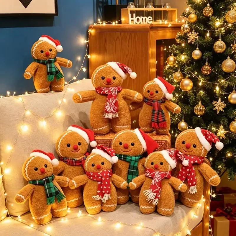 25//35cm Lovely Gingerbread Man Plush Toys Kawaii Christmas Gingerbread Plushie Dolls Stuffed Soft Toy for Birthday Party Decor