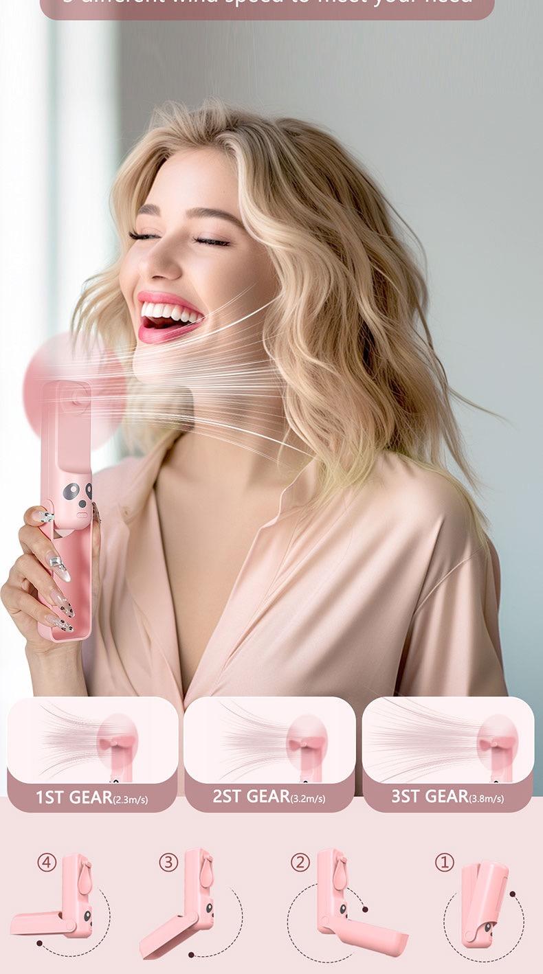 Foldable Handheld Portable Power Bank Mini Fan USB Rechargeable Desktop Fan with Wired Power Bank Portable Fan Mobile Power Bank Charger Pink Folding fan