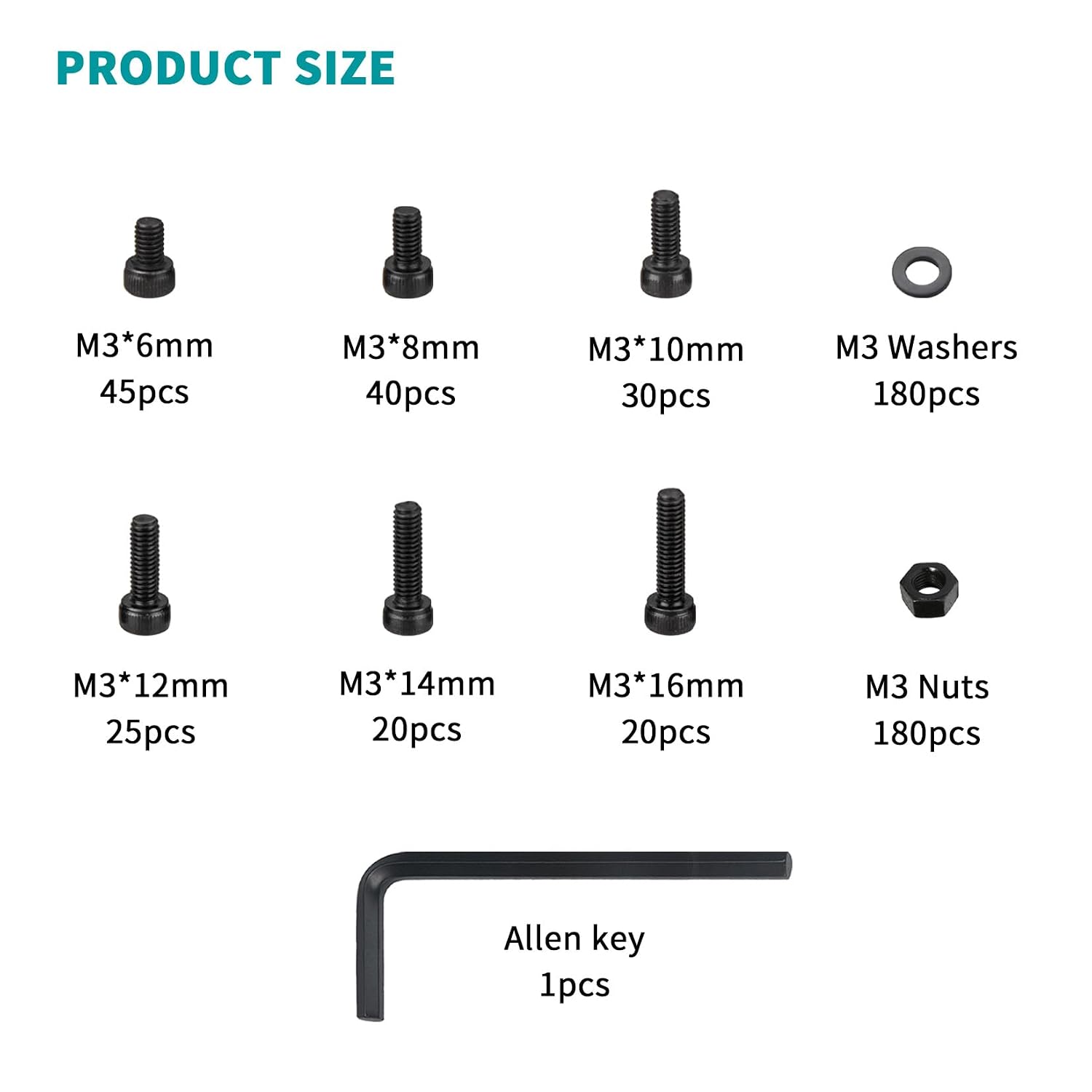 540 count M3 Screws  and Nuts  Kit, Small Hex Socket  Cap Screws  Nuts and , M3 Metric Screw  Set with Washers