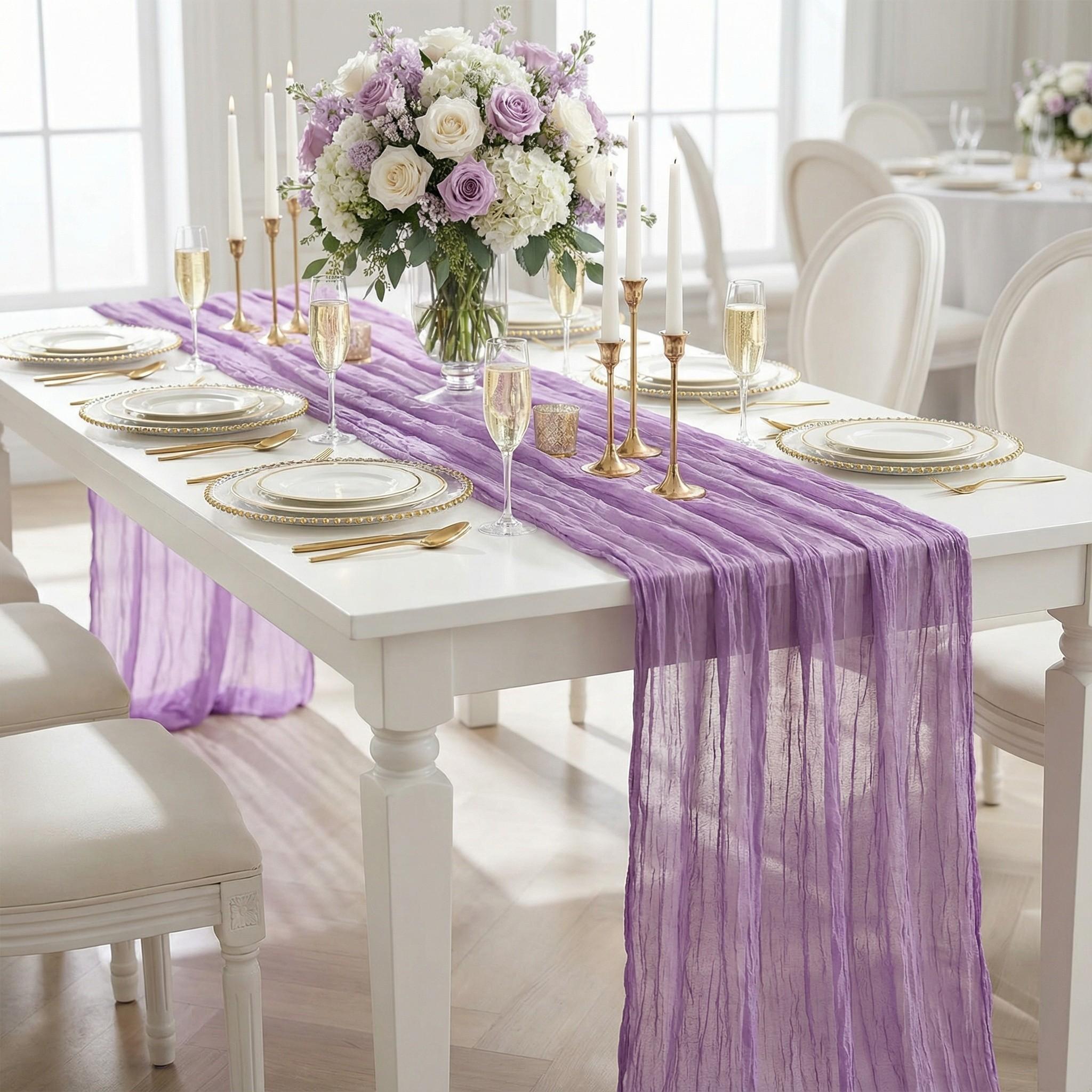 1/6/10pcs Purple Table Runner Bohemian Country-Style Table Runner, Suitable for Weddings, Baby Baptism Parties and Holiday Decorations