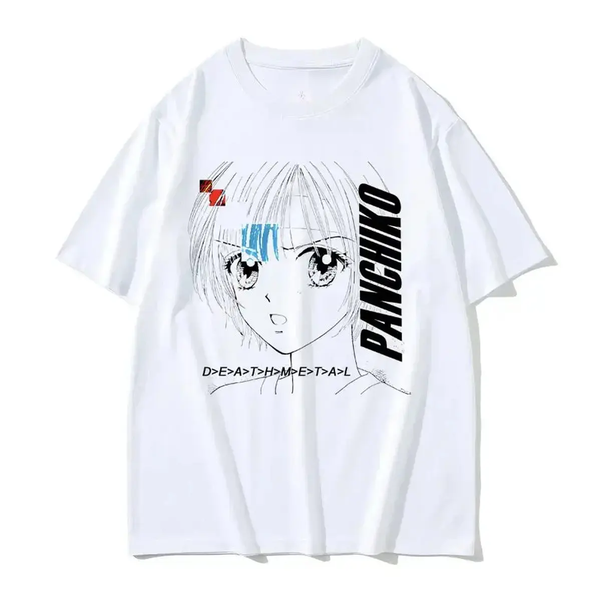 Panchiko Death‑Metal‑Experimental Anime Girl Sketch White Tee Retro 90s Manga Graphic Unisex Short Sleeve Tops