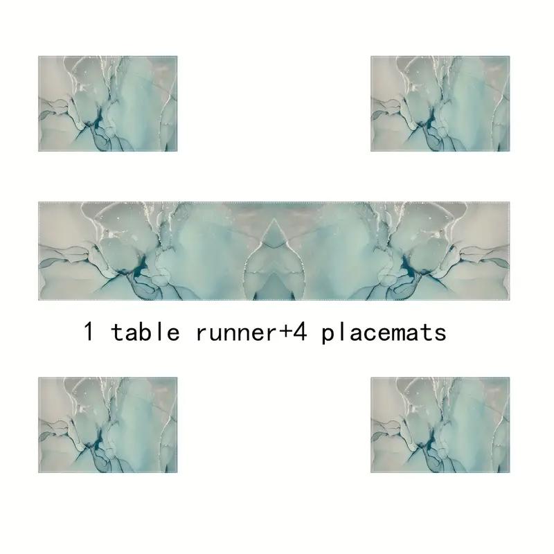 Modern Marble Texture Table Runner Set, Turquoise Color Dining Room Decor, Ideal for Wedding & Holiday Parties, Kitchen Accessories