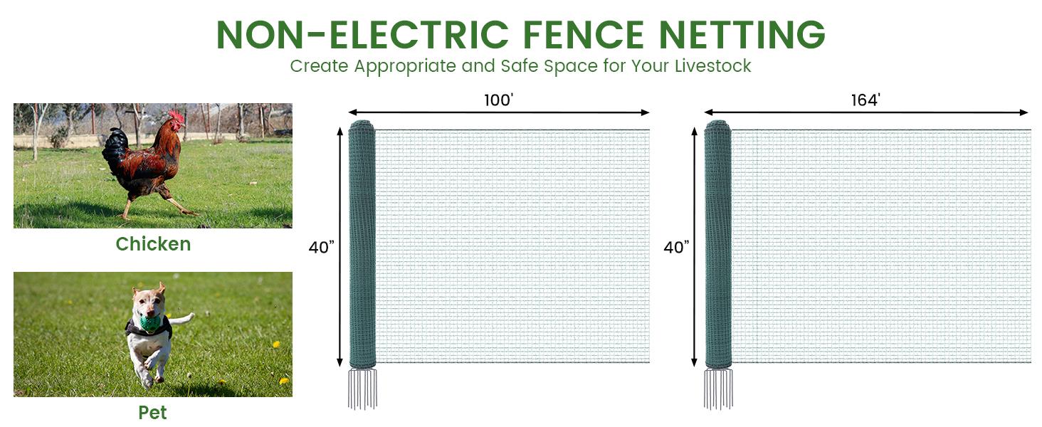Lilypelle Non Electric Fence Netting, 40" x100' / 40" x164' Boundary Fence, Portable Poultry Fence for Dogs, Chickens, Ducks in Backyard, Garden, Farm Lilypelle Non Electric Fence Netting, 40" x100' / 40" x164' Boundary Fence, Portable Poultry Fence for Dogs, Chickens, Ducks in Backyard, Garden, Farm
