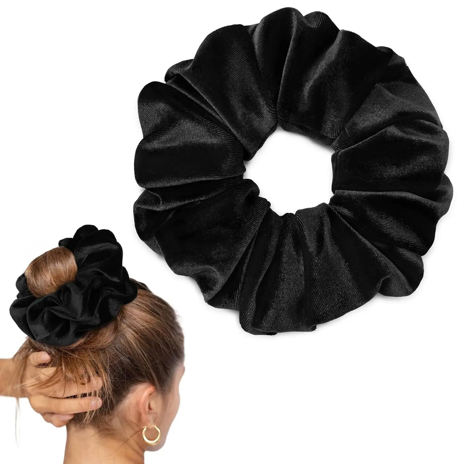 Black Big Velvet Scrunchie 6.5 Inches Jumbo Scrunchies Hair Ties Oversized Ponytail Holder for Thick Curly Hair Extra Large Hair Accessories for Women (Black)