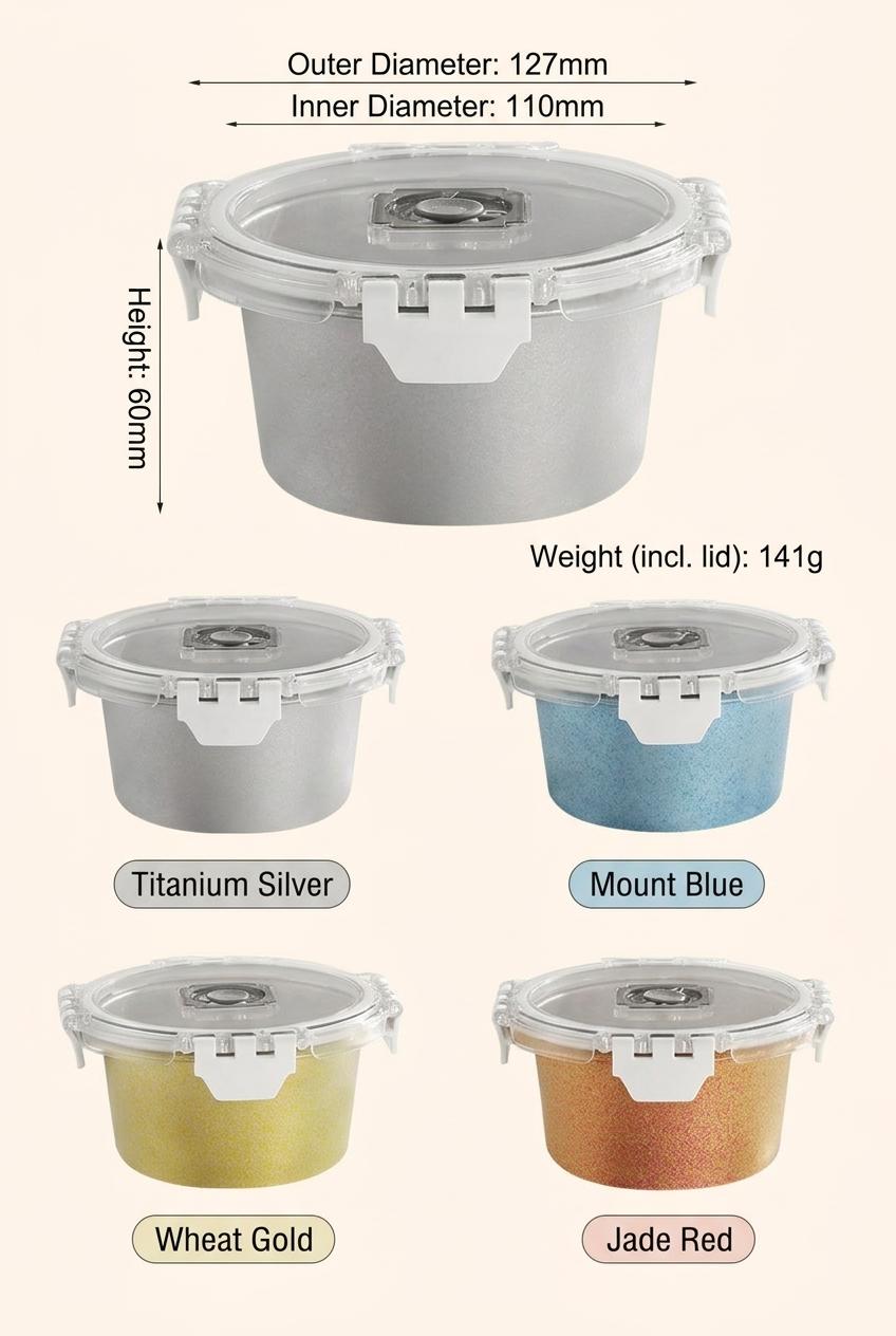 Food Grade Titanium Lunch Box, Round Meal Container with Lid, Leak-Proof Small Capacity, Home Refrigerator Storage, Kitchen Organizer