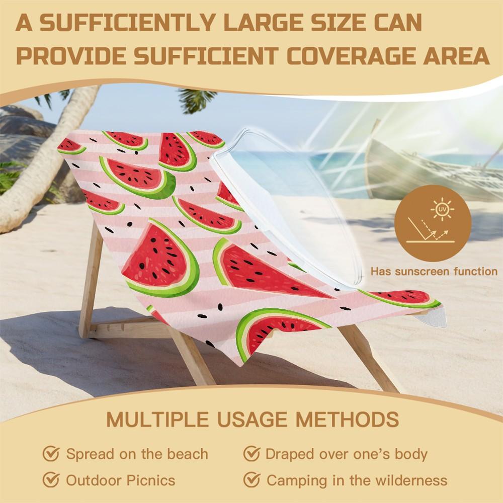 Pink Striped Watermelon Pattern Beach Towel, Lightweight Soft Microfiber Towel, Sand Resistant Quick Dry Bath Towel for Beach Travel Gym, Cute Summer Fruit Themed Towel