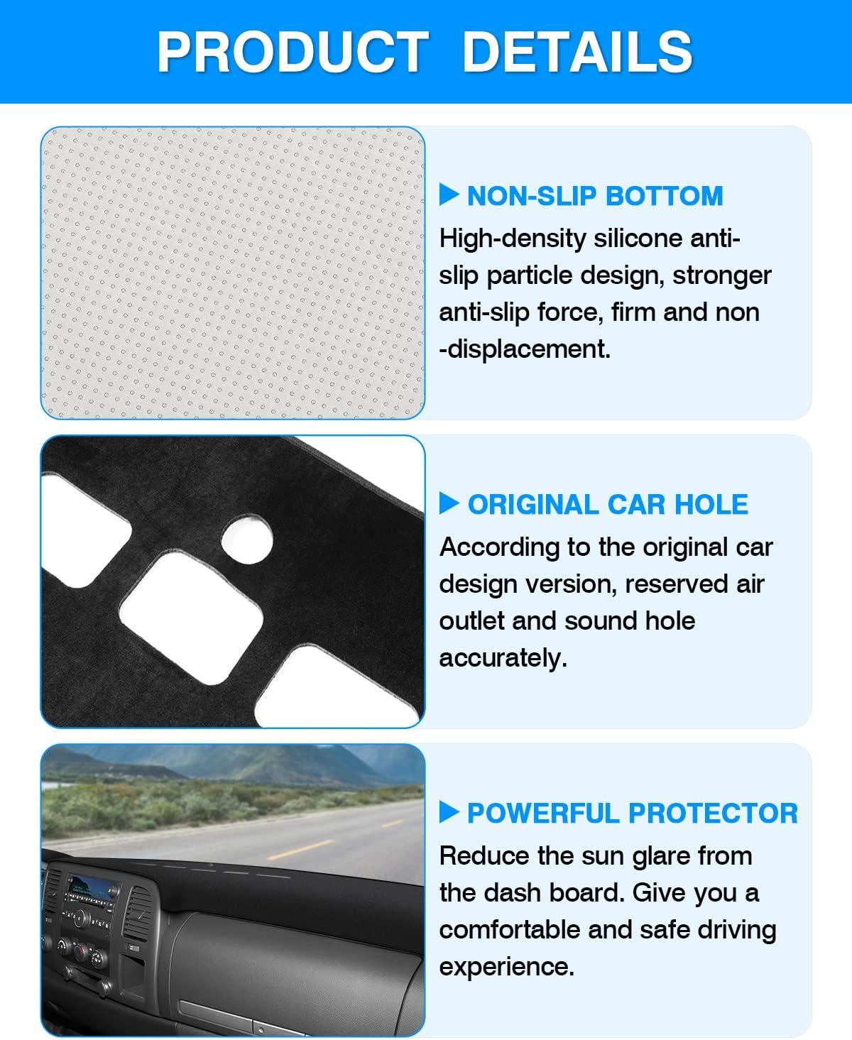 KUST Dashboard Cover Mat for 2014-2018 Chevy Chevrolet Silverado/GMC Sierra 1500, 2015-2019 Silverado/GMC Sierra 2500HD 3500HD Accessories Dash Cover Flannel Sunshade Glare UV Rays Protector