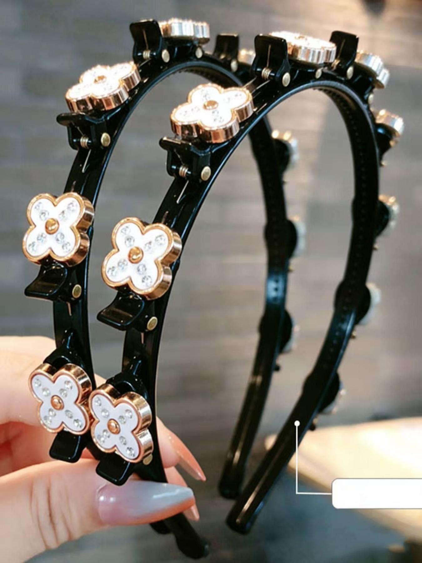 2pcs Women Floral Hair Accessories Set, Four Leaf Clover Casual Geometric Design Headbands & Clips, Perfect for Weddings Parties Daily Wear