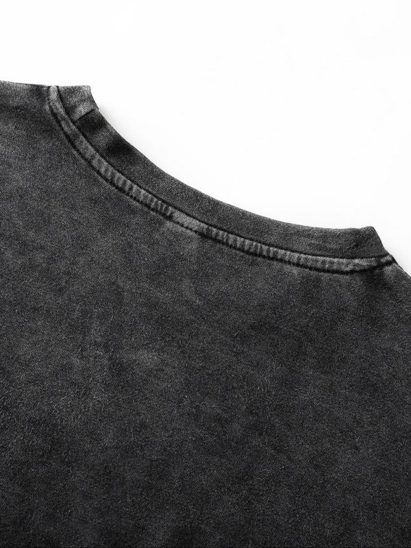 Vintage Print Men's Washed Cotton T-Shirt, Retro Style Distressed Tee for Casual Wear, Soft Comfortable Cotton Fabric