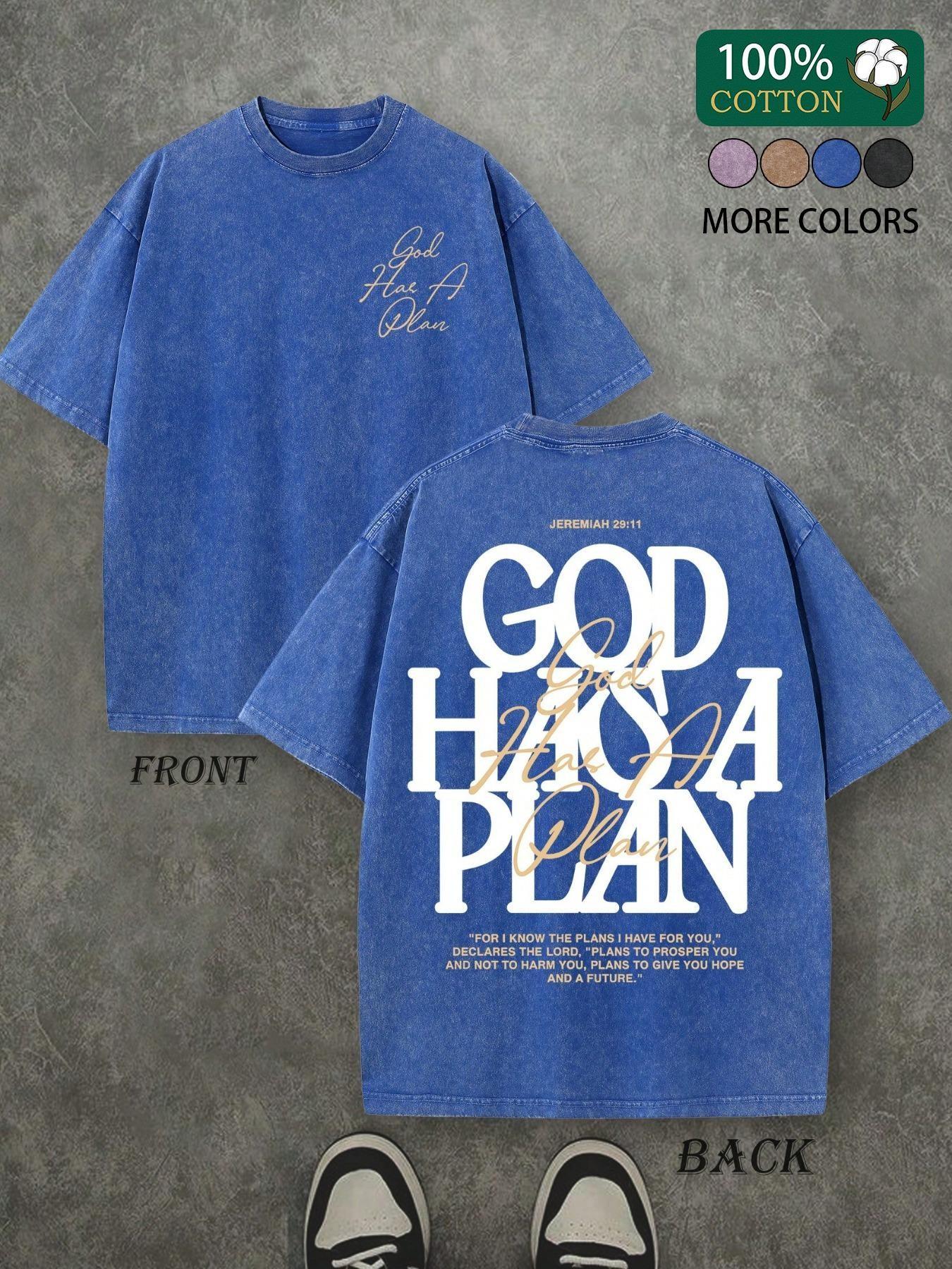 Unisex Vintage Washed Religious Quote Short Sleeve T-Shirt, 100% Cotton, Dual Layer Graphic Letter Print, Casual Streetwear