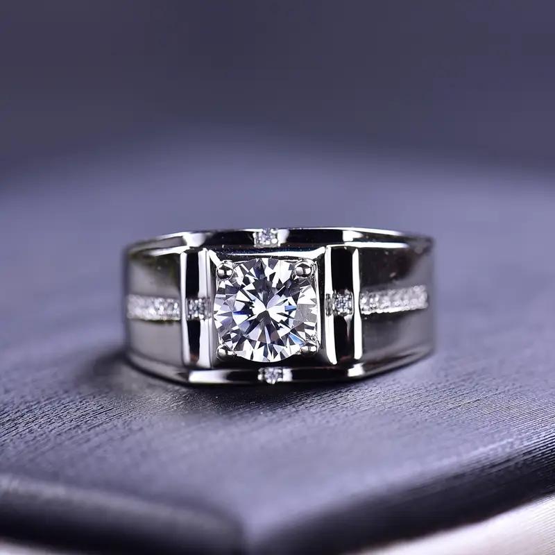 1 S925 silver moissanite ring, sparkling men's and women's rings, party hip-hop style, eternal gemstone jewelry, birthday gift, Halloween and Thanksgiving gift, street hip-hop style