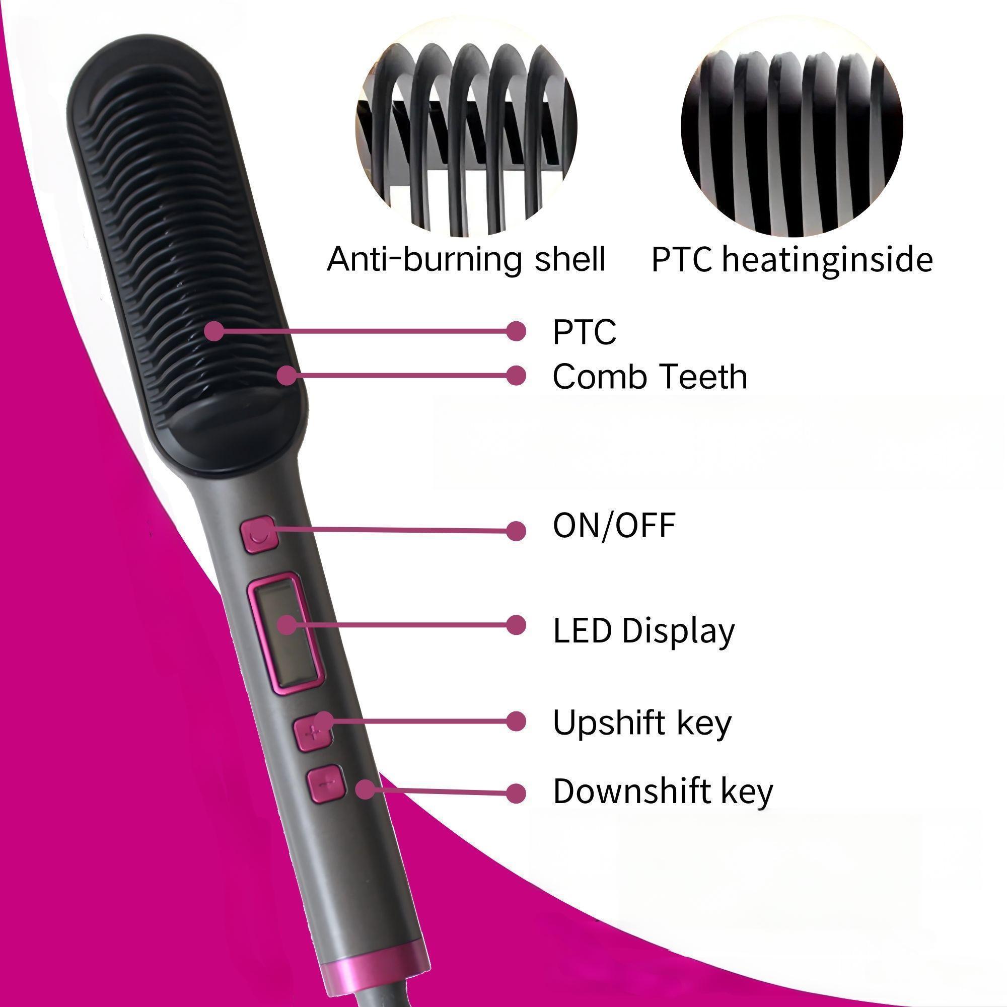 Professional Straightening Comb, Ceramic Flat Iron Brush, Fast Heating, Adjustable Temperature, Dry & Wet Use, Best Gift for Women
