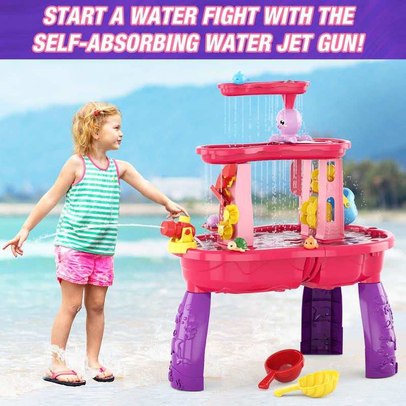 Water Table for Toddlers, 3-Tier Kids Splash Sand Table Water Toys, Rain Showers Splash Pond for Outdoor Beach Backyard Summer, Activity Sensory Play Table for Boys Girls,Birthday Christmas Halloween Thanksgiving Gifts.