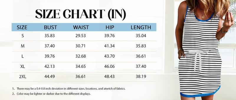Imily Bela Womens Summer Sleeveless Striped Dress Drawstring Waist Casual Tank Mini Dresses with Pockets