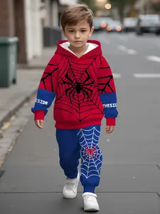 Red and Black Spider Web Hero Digital Printed Hooded Tracksuit for Baby Boys. This casual and comfy outfit is perfect for daily wear and outings, and it makes a trendy and versatile gift for little boys.