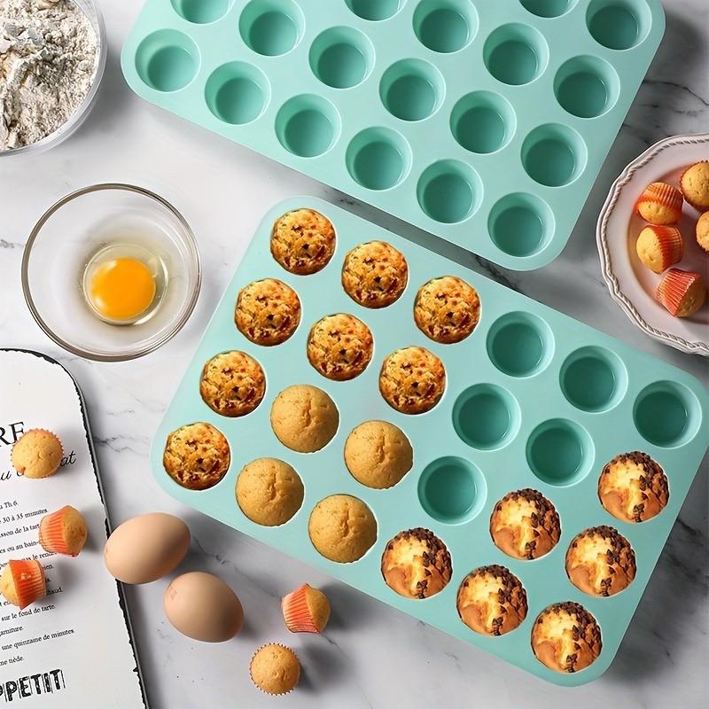 Mini Muffin Pan, Non-Stick Food Grade Baking Cupcake Pan, 24 Cavity Pudding Mold, Silicone Mold, Oven Accessories, Bakeware, Baking Tools, Kitchen Gadgets, Nonstick Cupcake Pans, Baking Utensils Supplies