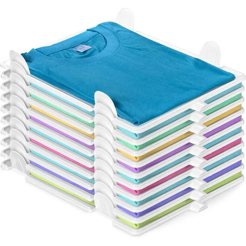 10 Pack Closet Shelf Dividers, Stackable Clothing Organizer for T Shirts Sweaters Pants, Space Saving Wardrobe Storage for Bedroom Dorm Room