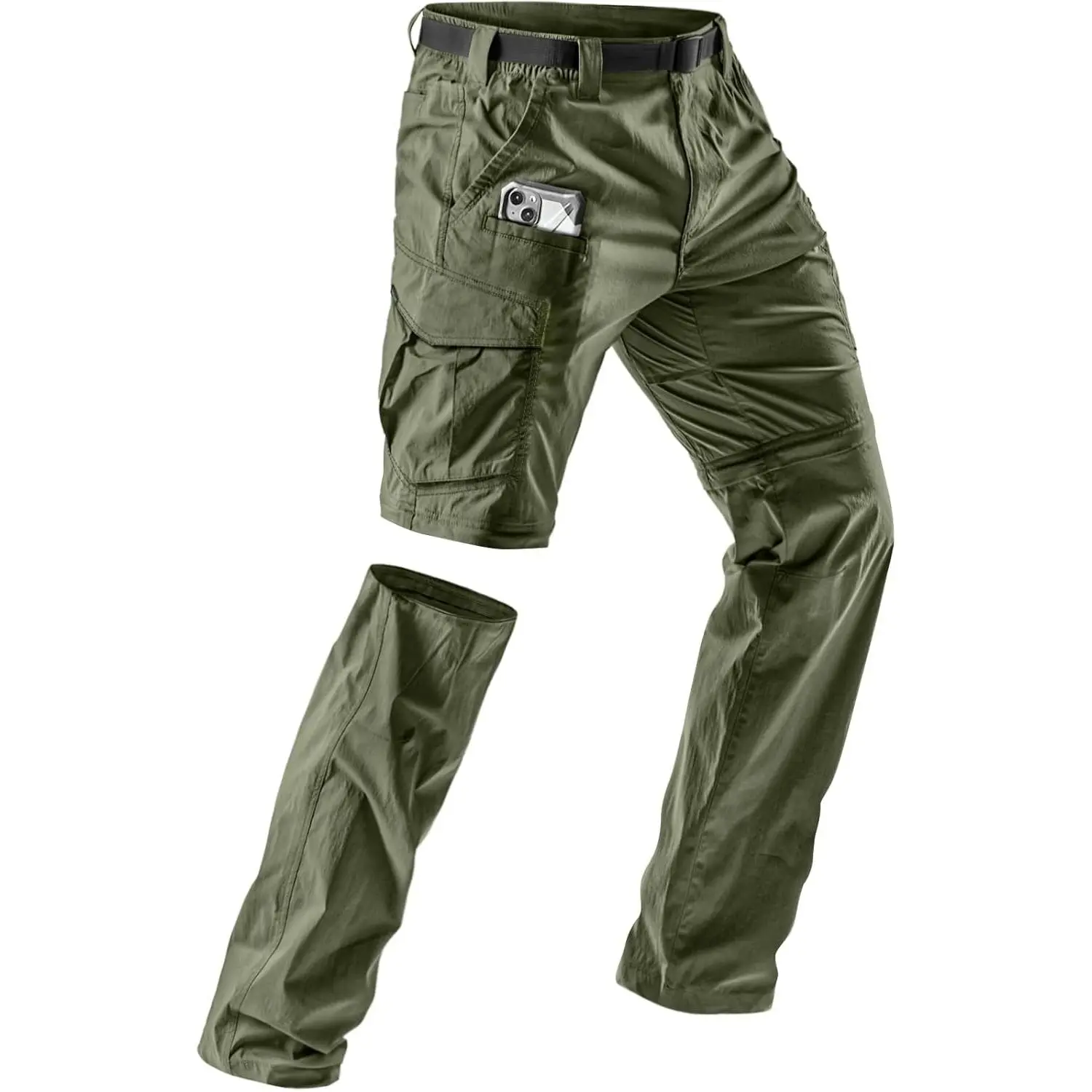Men's Convertible Cargo Tactical Pants, Water Resistant Outdoor Hiking Pants, Zip Off Lightweight Stretch Work Pants