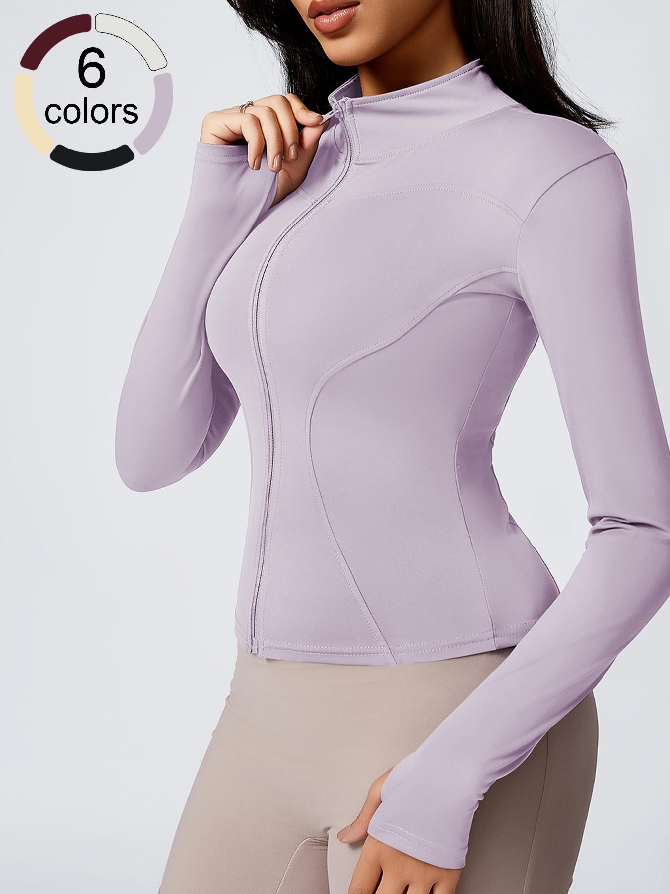 Women's Fashion Stand Collar Sport Jacket, Slim-Fit Long Sleeve Training Top, Thumb Hole Design, Breathable Gym Workout, Stylish Casual Sportswear