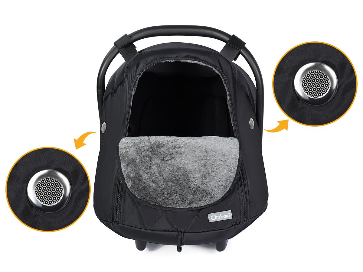 Orzbow Winter Baby Car Seat Cover with Front Zipper Door, Cold Weather Carseat Cover Canopy, Side Breathable, Rain, Snow, and Wind Proof