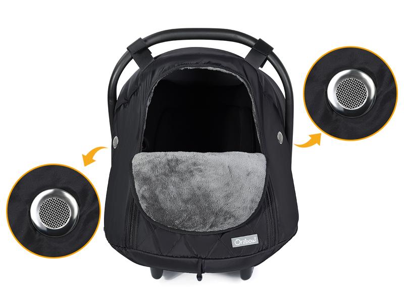 Orzbow Winter Baby Car Seat Cover with Front Zipper Door, Cold Weather Carseat Cover Canopy, Side Breathable, Rain, Snow, and Wind Proof