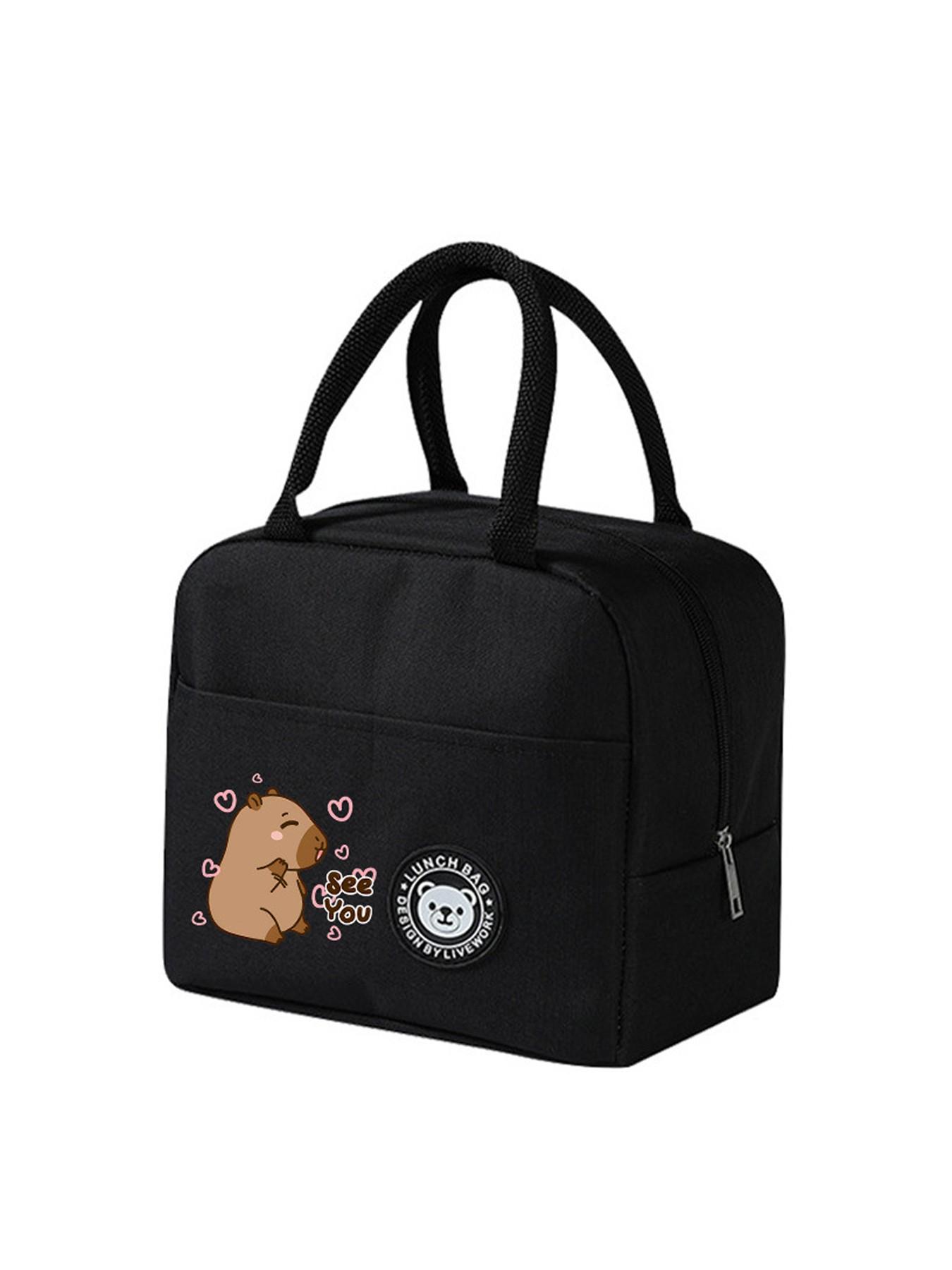 1Pc Capybara Portable Insulated Lunch Bag Thermal Bento Bag Lunch Box Tote Bag For Work School