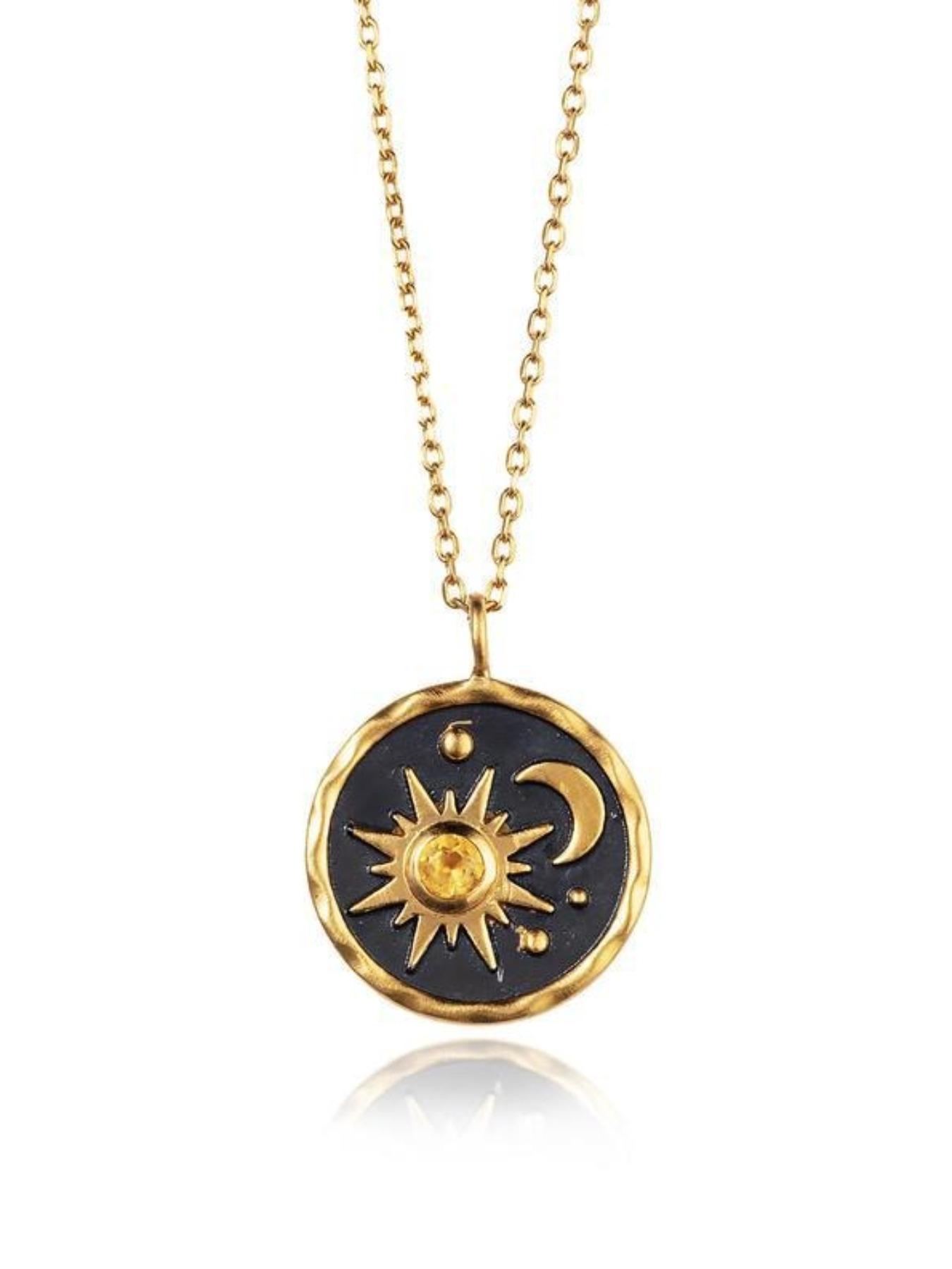 Vintage Silver Color Sun Moon Zircon Necklace for Women, Punk Style Stainless Steel Chain, All Seasons Fashion Jewelry Gift