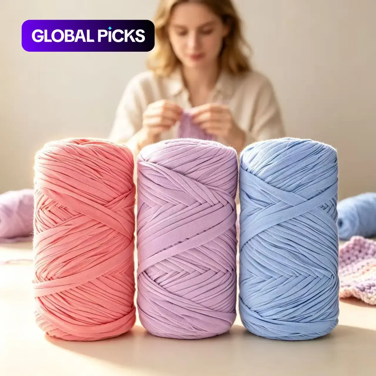 Colorblock Yarn Set 3 Packs, Extra Thick T-Shirt Yarn, Crochet Basket Rug Bag Yarn, 600g Per Pack, DIY Craft Supplies, Crocheting Supplies #GLOBAL PICKS