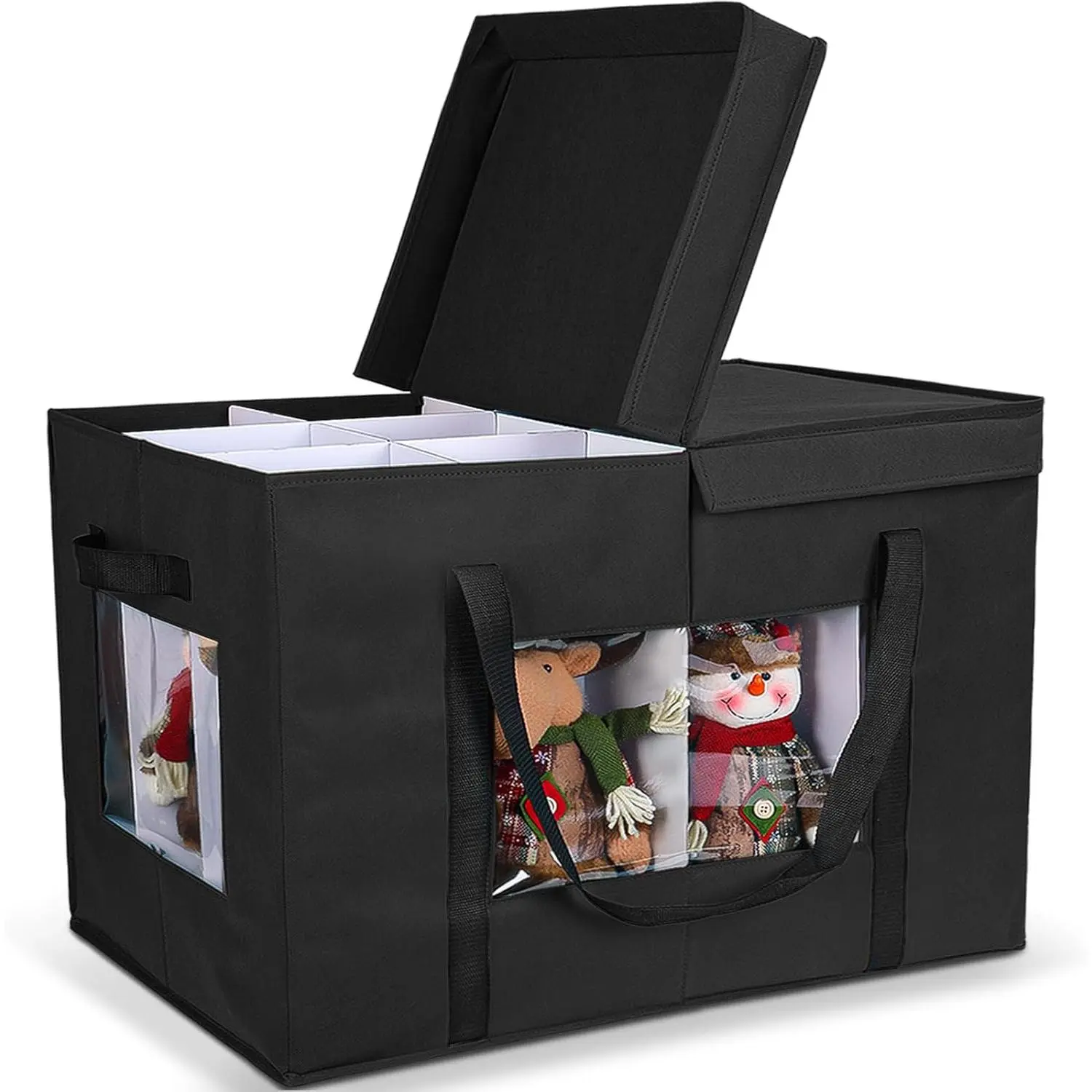 24”x18”x15” Christmas Figurine Ornament Storage Box 2025 Upgraded Storage with Dividers Adjustable Extent Area for Figurines and Pocket Black