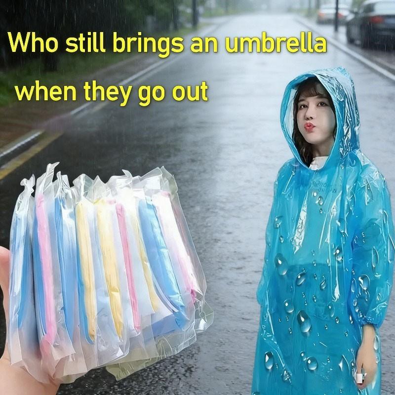 4pcs Universal Compressed Waterproof Rainproof Hooded Outdoor Raincoat, High-Quality Pe Material, Portable Pocket Design, Ideal for Hiking/camping/fishing, Windproof Solid Color, Random Colors, Adult Emergency Rain Gear