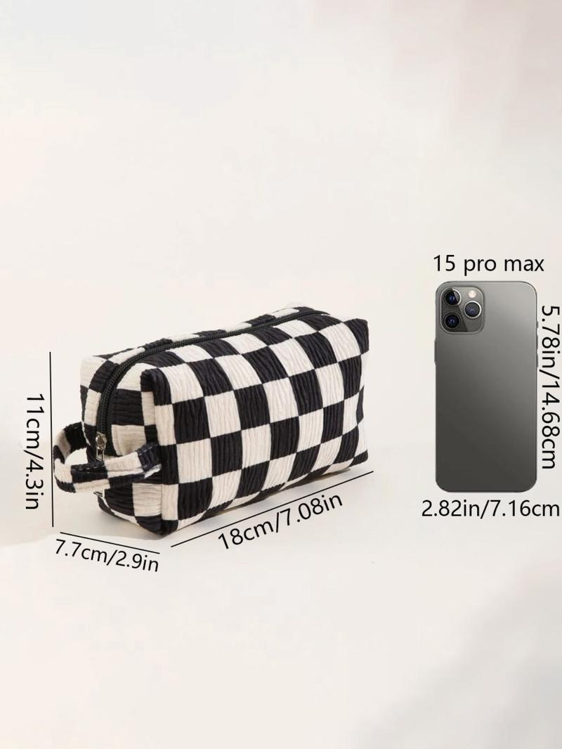 Plaid Pattern Makeup Bag, Casual Zipper Makeup Organizer Pouch, Versatile Cosmetic Storage Bag for Travel & Daily Use