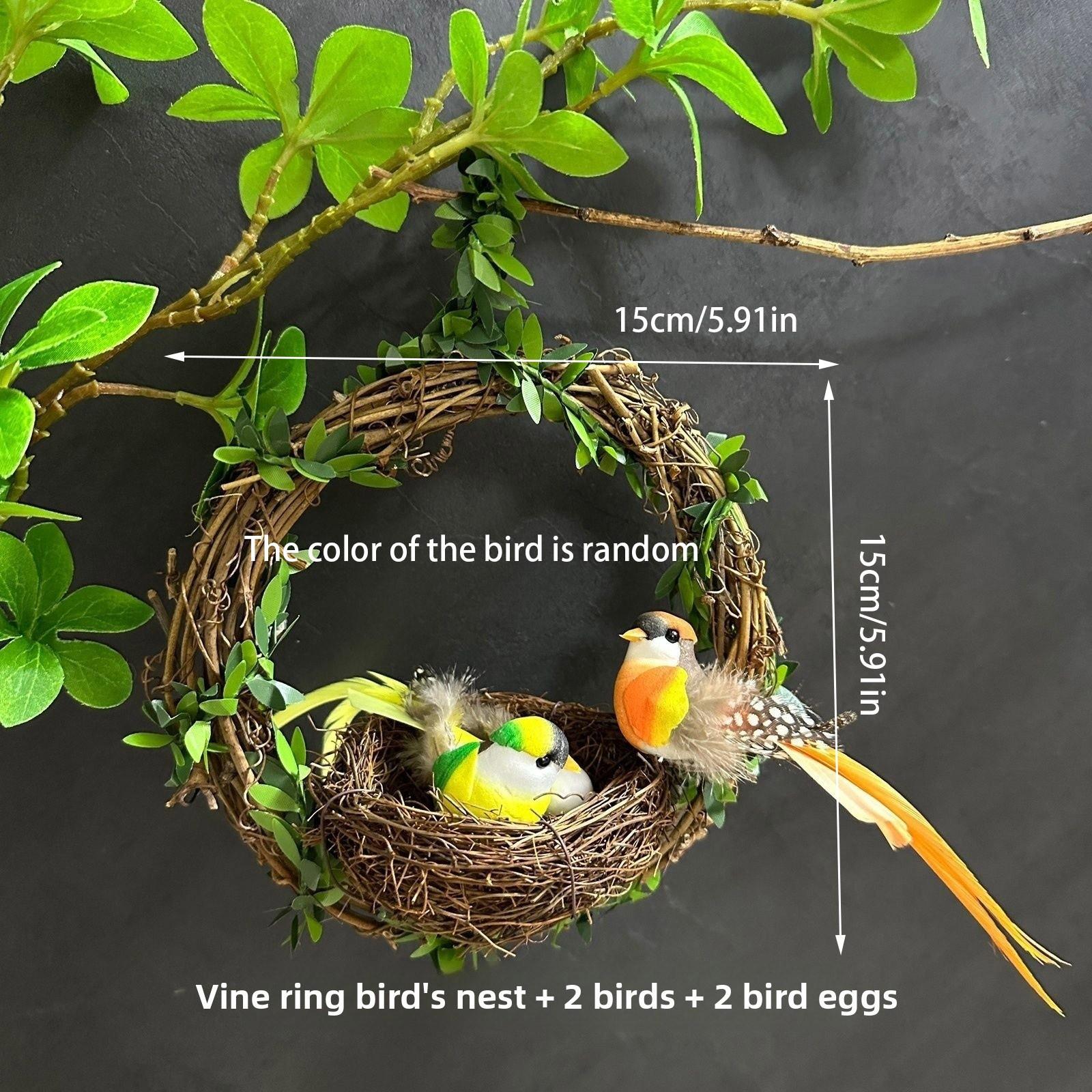 Vine Ring Birdhouse Set, Realistic Bird Model, Garden Decorative Item, Plant, Courtyard, Balcony, Study Room, Office, Home Decoration, Gift Idea