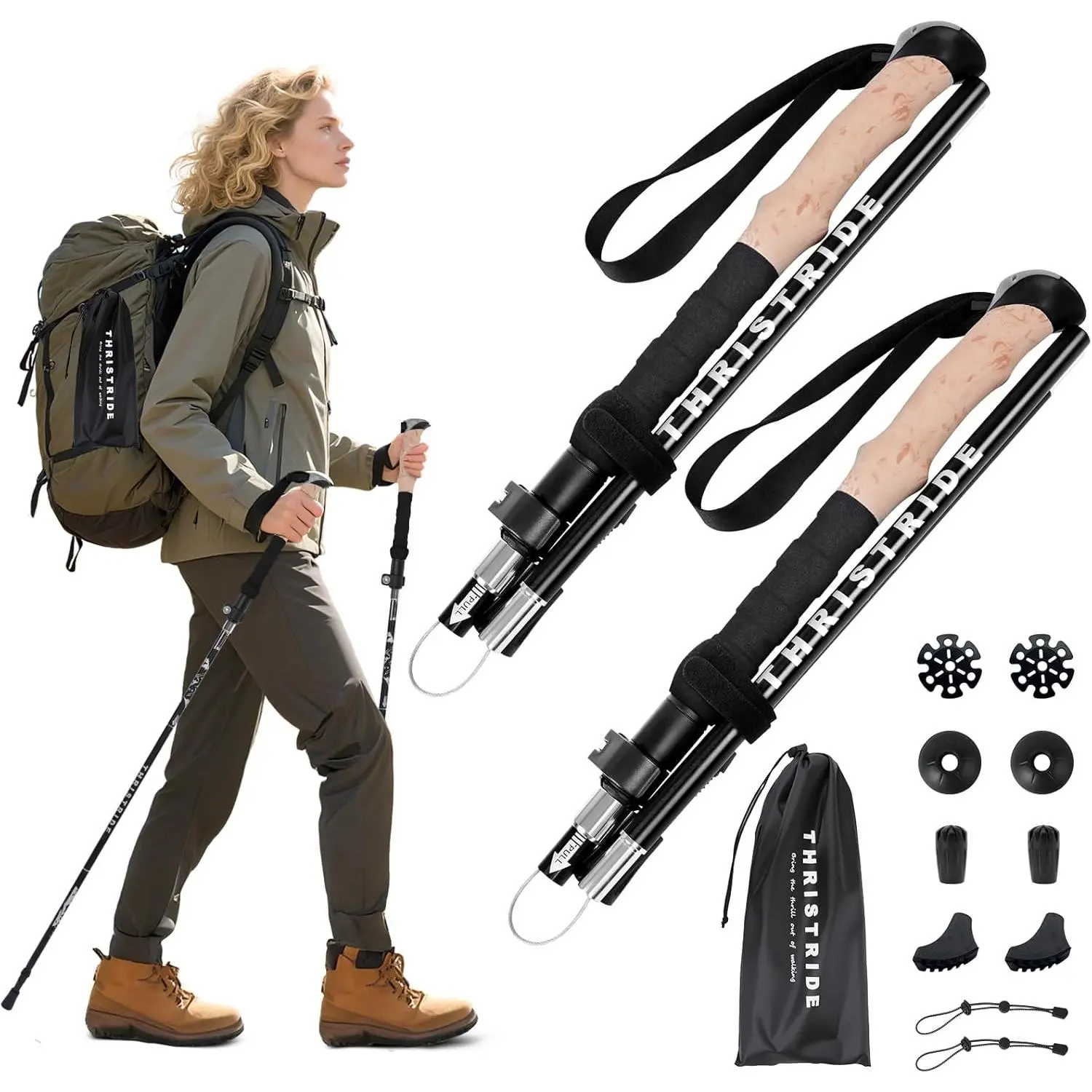 Trekking Poles 2 Pack |   Aviation Grade Aluminum Alloy Strong Lightweight Collapsible |   Hiking Walking Sticks for Women Men Seniors |   4 Season All-Terrain