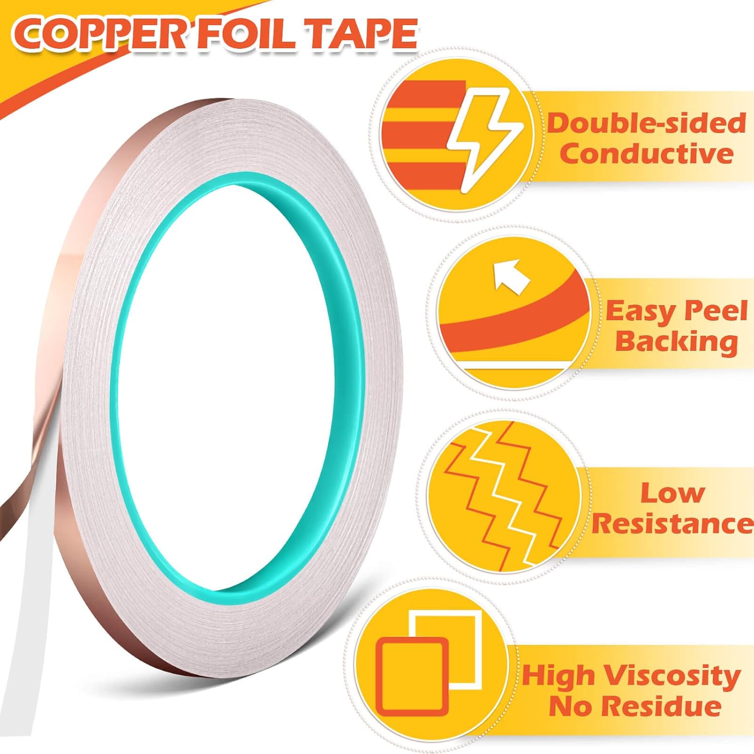 Copper Foil Tape,  2 Packs Copper Adhesive Tape Strip with Double-Sided Conductive for Stained Glass, EMI Shielding, Paper Circuits, DIY  Decor, Soldering, Electrical Repairs