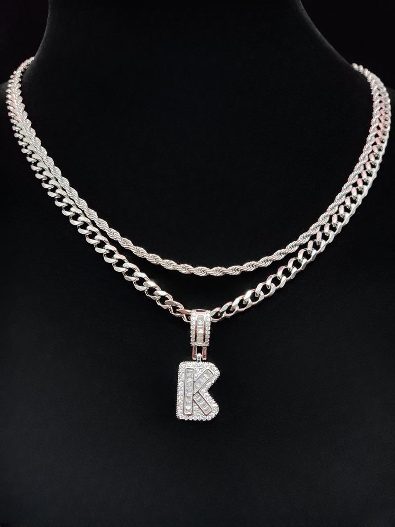 Fashion Letter Pendant Initial Necklace & Cuban Link Chain Necklace, Stainless Steel Jewelry for Party, Daily Clothing Decor, Trendy All-match & Exquisite Jewelry for Birthday Gift