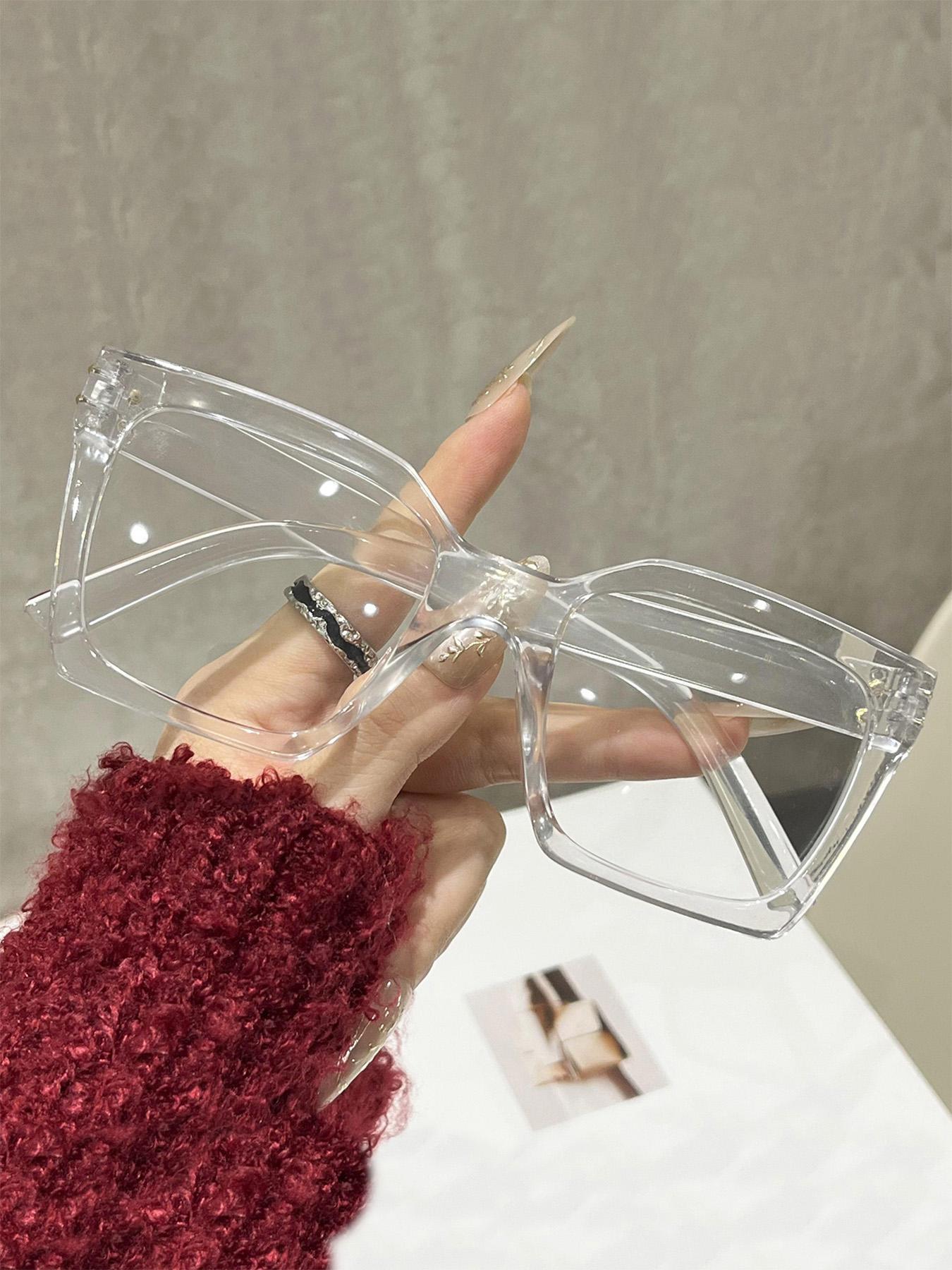 Square Large Frame Blue Light Blocking Glasses for Women, Simple Versatile Plain Face Glasses, Full Rim PC Acetate Frame, Unisex Casual Decorative Eyewear, Square Frame Eyeglasses, Stylish Square Frames