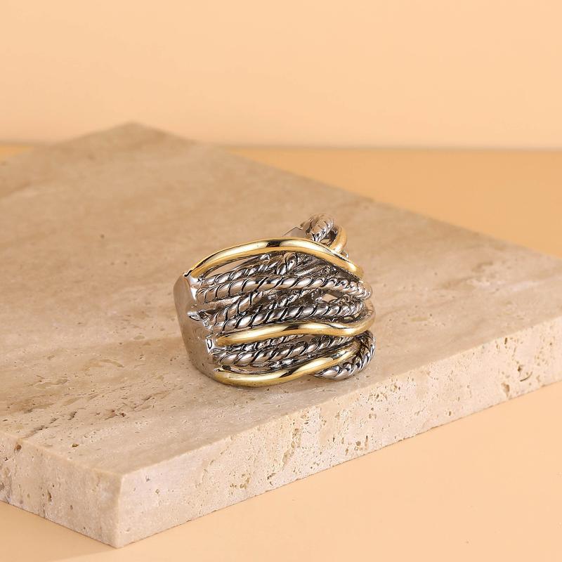 Mytys Two Tone Statement Rings for Women Wire Intertwined Design Band Ring Wide Index Finger Rings Costume Jewelry Mytys Two Tone Statement Rings for Women Wire Intertwined Design Band Ring Wide Index Finger Rings Costume Jewelry