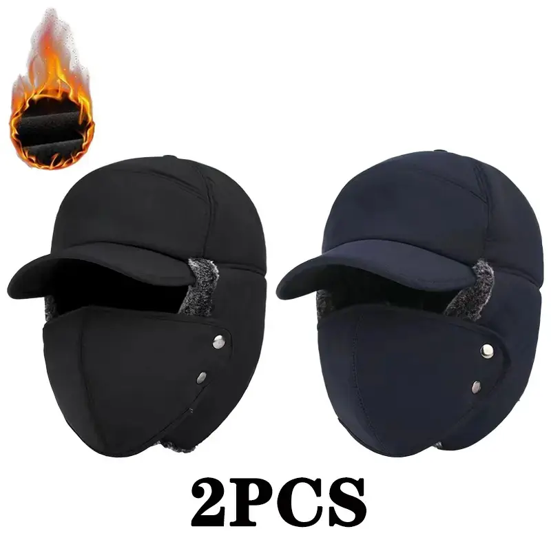 2pcs Outdoor Warm Mask Hat for Middle-aged and Elderly, Cold-proof Ear-protecting Hat, Winter Hat for Men, Lei Feng Hat
