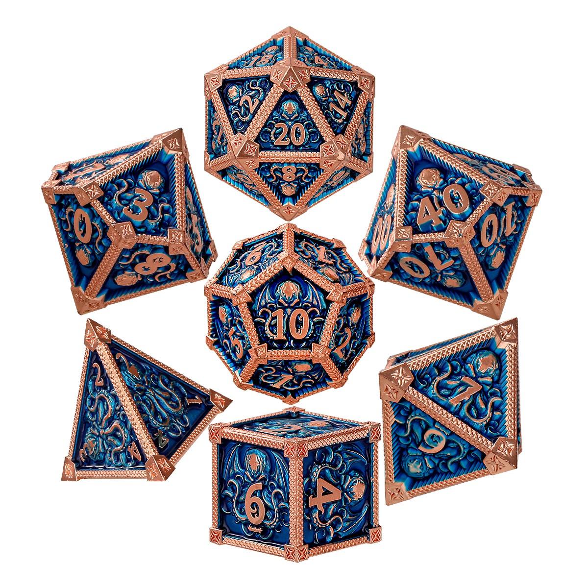Metal Dice Set, Octopus Pattern, 7 Multi-Face Metal Dnd Dice Set, Dnd Starter Kit, Role-Playing Table Game Accessories