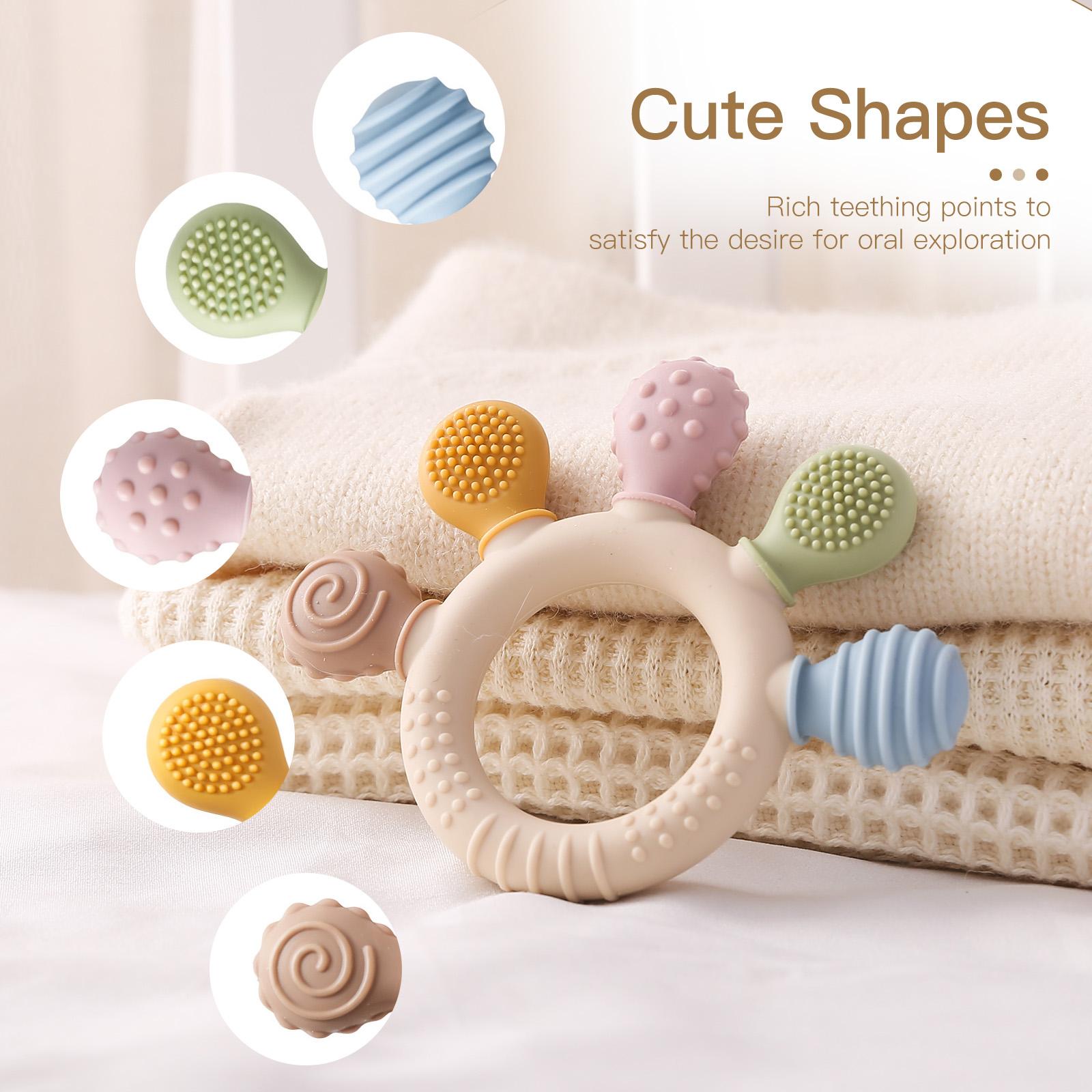 Baby Silicone Teething Ring with Cute Shapes, Safe & Gentle Design, Perfect for Soothing Gums, Ideal Gift for Newborns