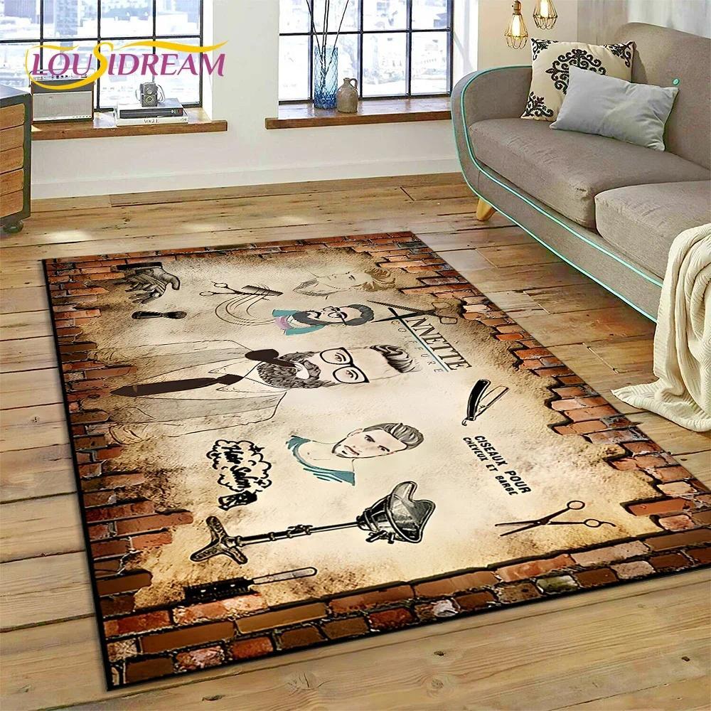 Vintage Barbershop Portrait Flannel Area Rug - Retro Hairstyle Salon Print Soft Mat for Barber Shop & Home, Non-Slip Man Cave Decor#BarbershopRug #VintagePortraitMat #RetroSalonDecor #ManCapeCarpet #NonSlipFlannelRug
