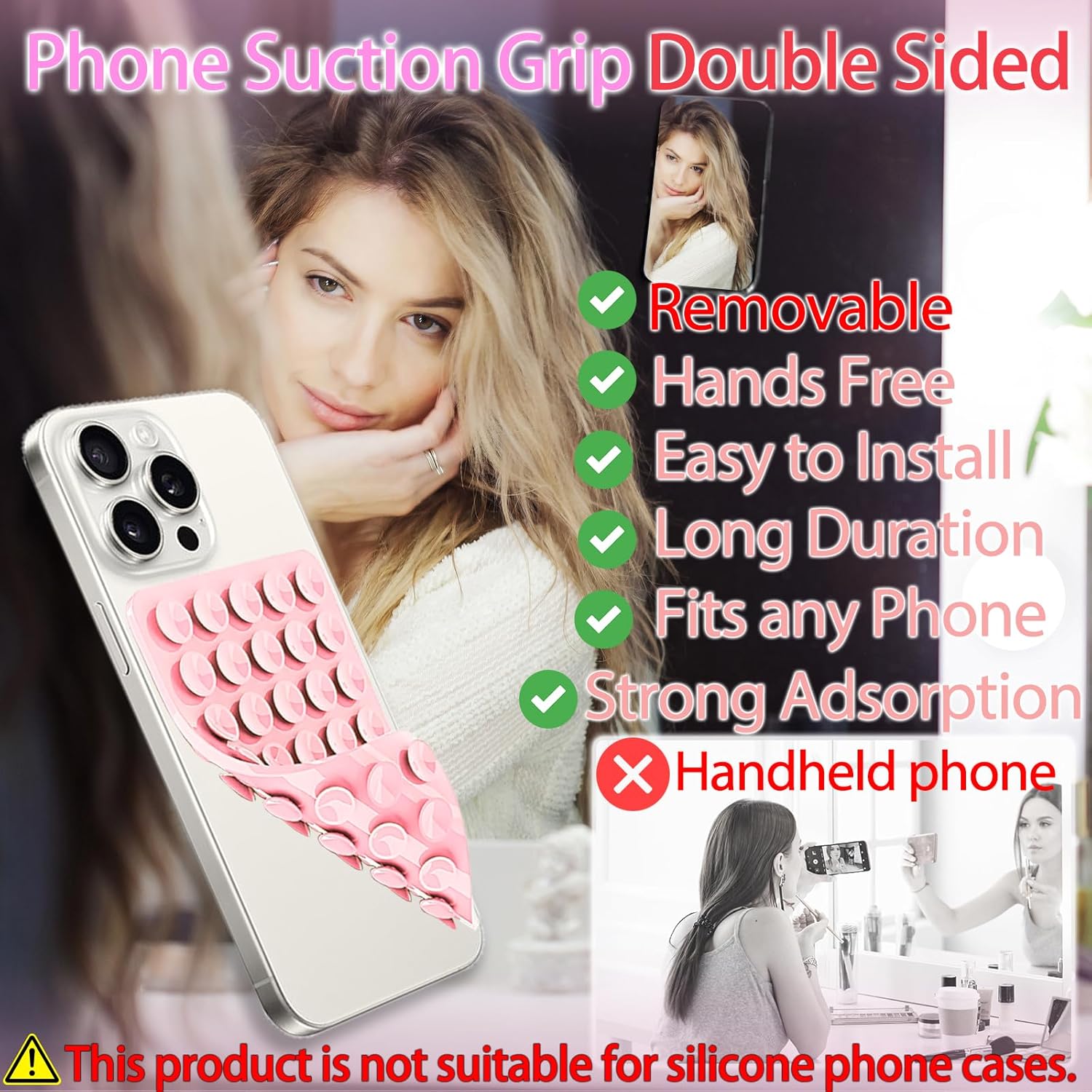 Silicone Phone Grip for iPhone & Android Hands-Free Cell Phone Holder with 40 Strong Suction Cups for Selfies Videos & Mobile Fidget Mirror Holder - CellphoneHARD EDGE Silicone Phone Grip for iPhone & Android Hands-Free Cell Phone Holder with 40 Strong Suction Cups for Selfies Videos & Mobile Fidget Mirror Holder - CellphoneHARD EDGE
