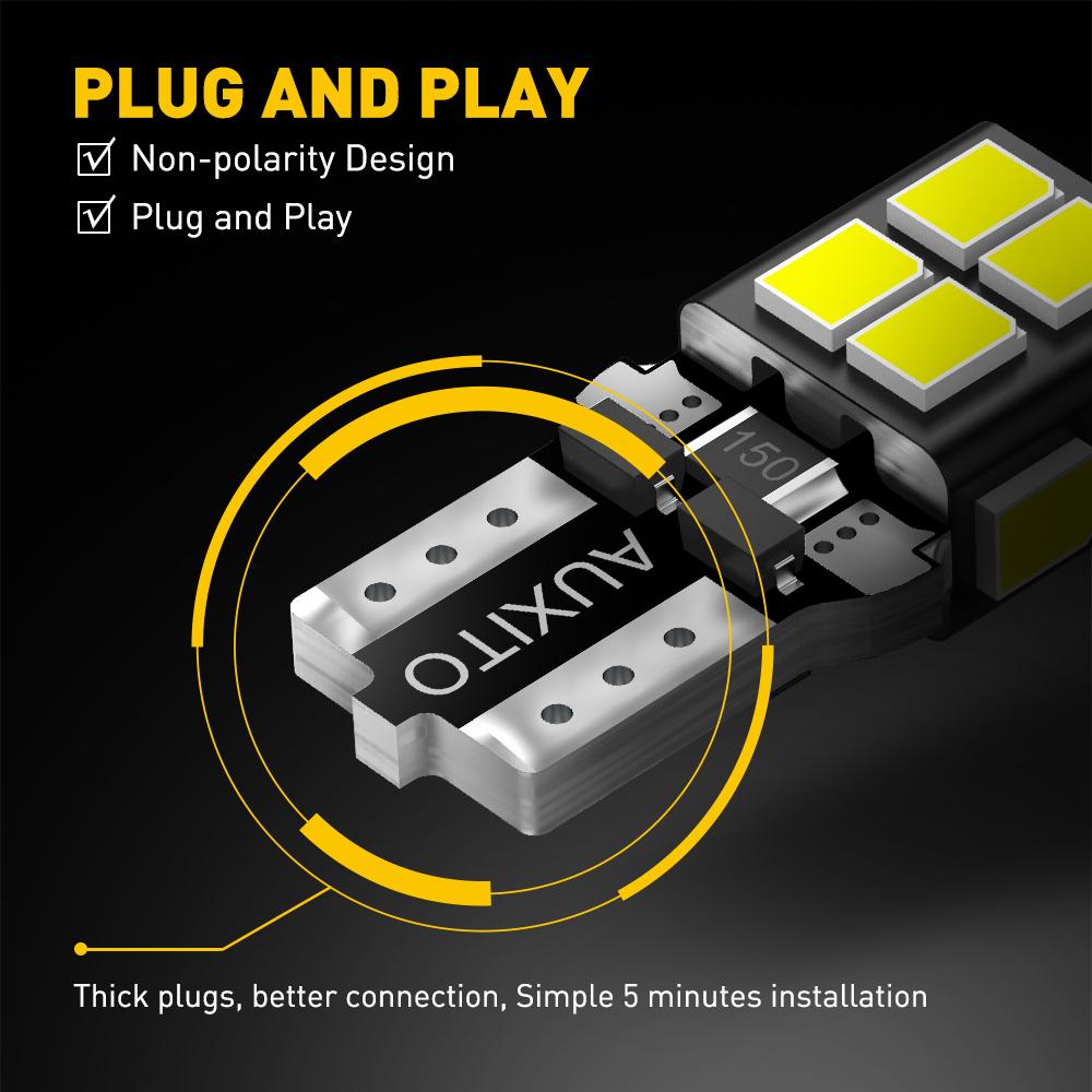 AUXITO 194 LED Bulb 6000K White 168 2825 W5W T10 Wedge 14-SMD Interior Car Bulbs Replacement for Dome Map Door Courtesy Trunk Parking License Plate Lights, 10 PCS