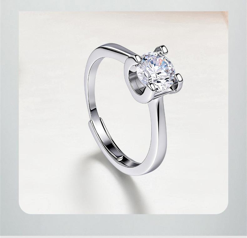 TikTok influencer cross-border Korean-style simple four-prong hollow zircon fashion imitation moissanite sparkling diamond open ring for women
