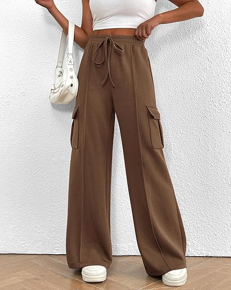 Plus Size Fleece-Lined Sweatpants for Women – High Waist Wide Leg Joggers with Pockets, Cozy Lounge Pants for Fall & Winter