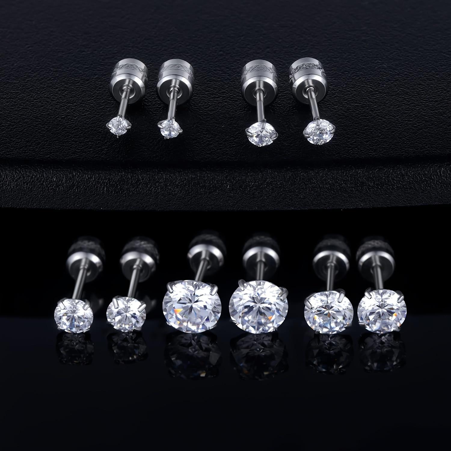 GEMSME Hypoallergenic 5 Pairs 316L Stainless Steel Screw Flat Back Earrings Cubic Zirconia Stud Earrings Titanium Earrings for Women Men E-TG3-7