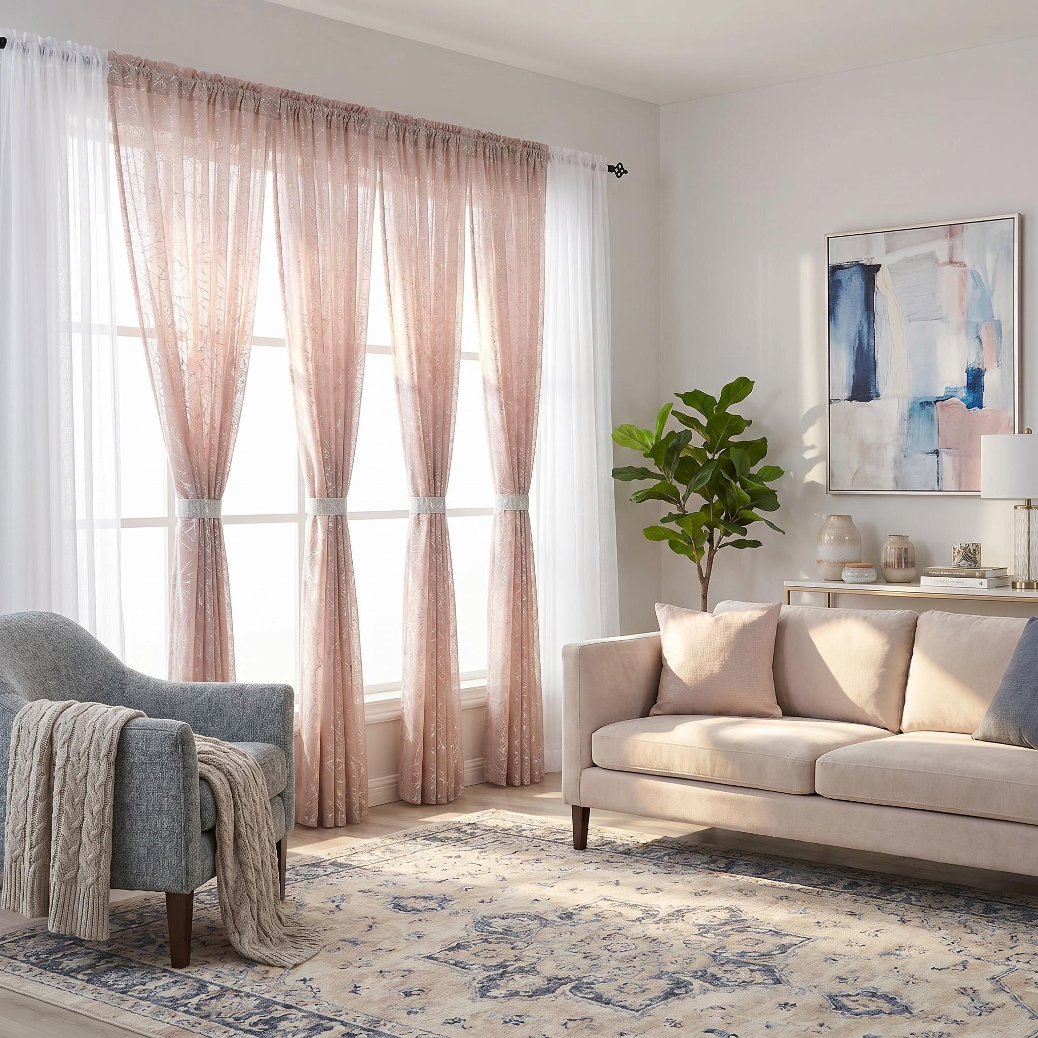 6-Panel Rod Pocket Window Drape Set (52"x84") - Durable, Dustproof, Breathable, Anti-Shrink, Fade-Resistant Flat Weave, 4 Foil Silver Metallic Sheers, 2 Linen Texture Chenille Semi-Sheers, Easy Installation, for Bedrooms/Living Rooms (FT5001 L39), Rust